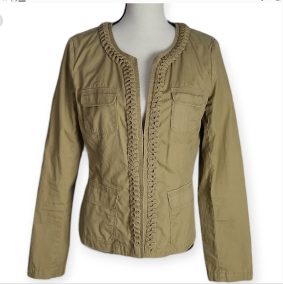 J. Crew Khaki Twill Chino Braided Trim Utility Jacket Size 8 - Picture 2 of 6